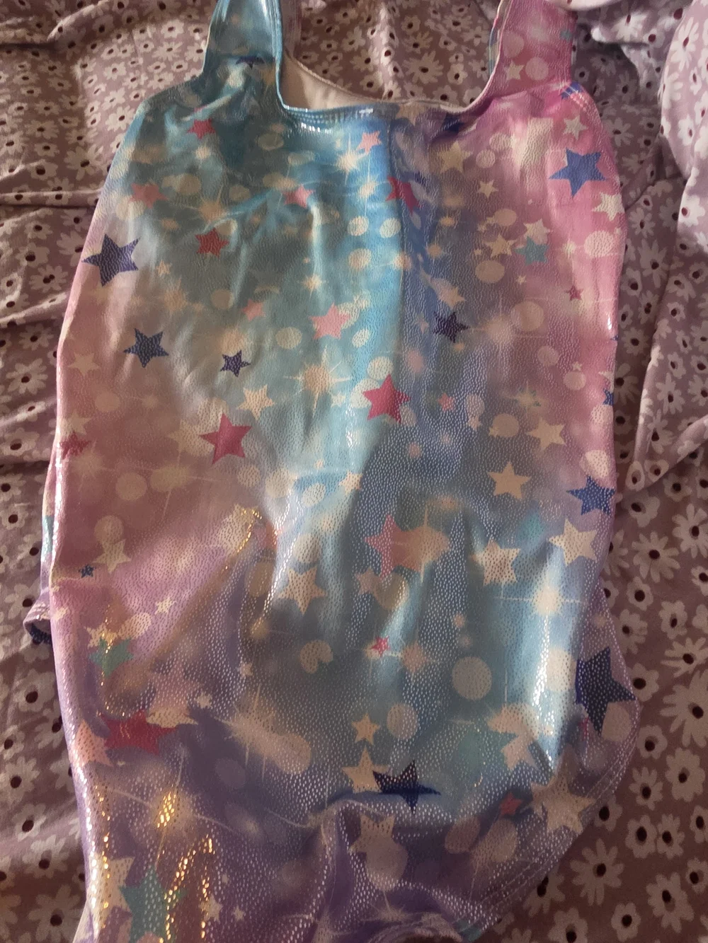 Girls' Star Print Shimmery Pink & Blue Swimsuit